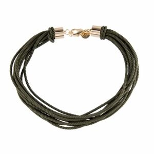 Jane Win Cord multi strand necklace in olive green.